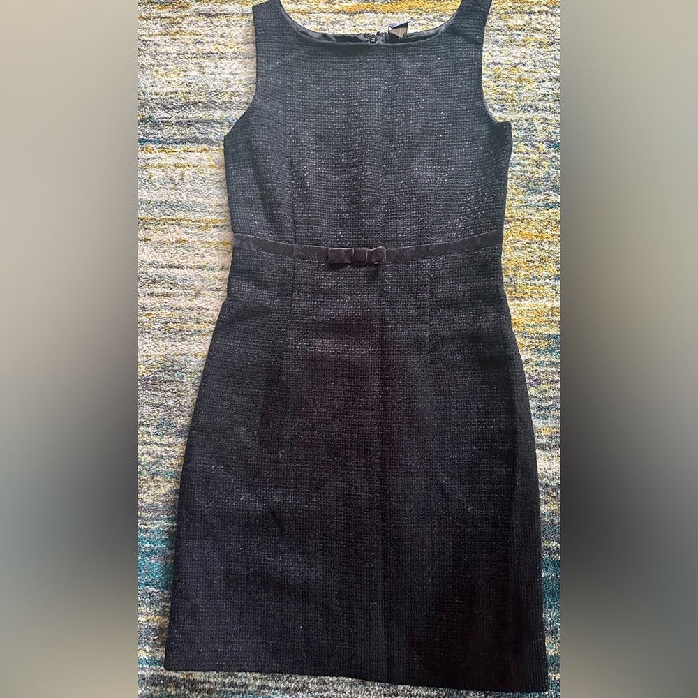 VTG Gap Black Tweed Wool Blend Sheath Dress with Velvet Bow Waist NWT Size 2